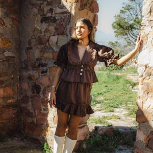Brown Ruffle Mini Skirt