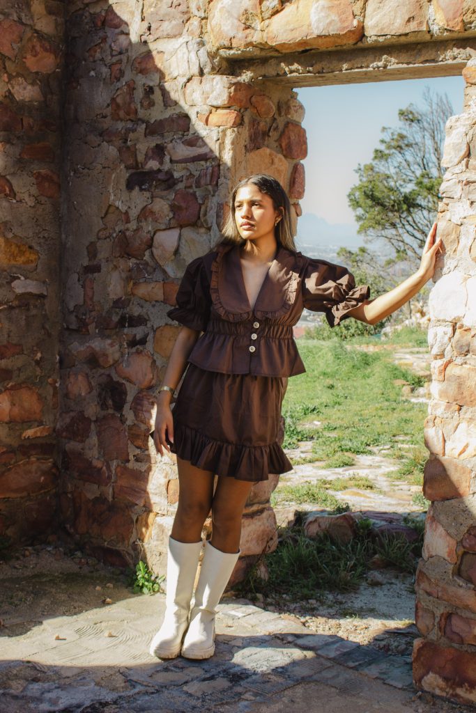 Brown Ruffle Mini Skirt