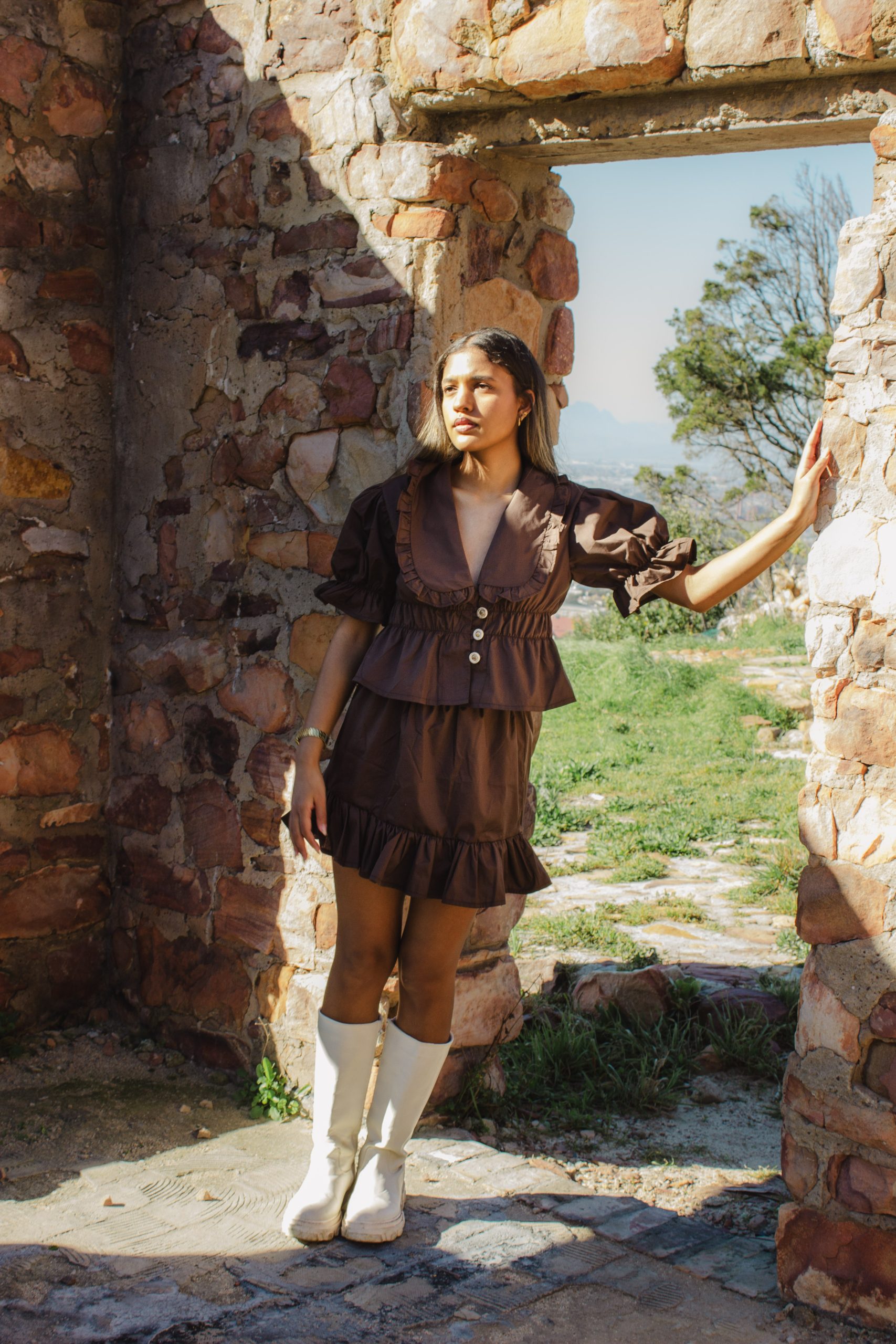 Brown Ruffle Mini Skirt